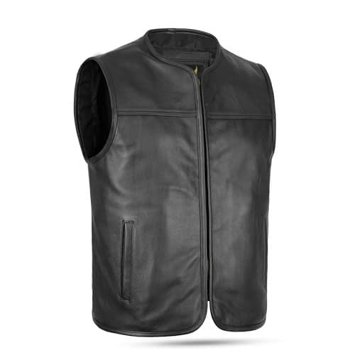 Leatherick Mens Genuine Cowhide Leather Motorcycle Vest Classic Biker Vest with Front Zipper Closure for Comfort US Alpha XXLarge Regular Regular