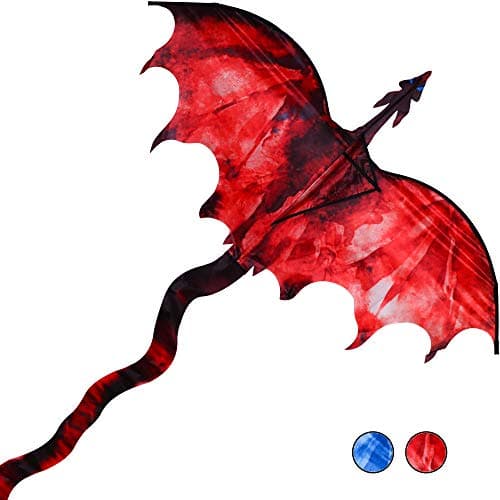 JEKOSEN Fiery Dragon 54 Huge Kite for Kids and Adults Easy to Fly Single Line String with 160 Tail for Beach Trip Park Family Outdoor Games and Activities