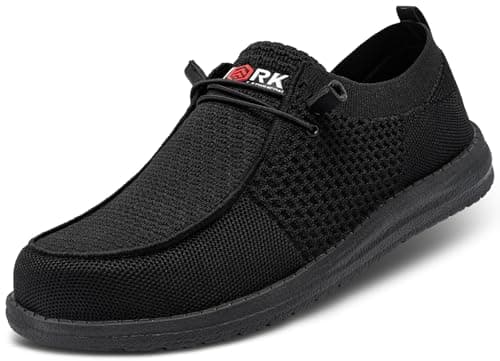LARNMERN Steel Toe Loafers Women Slip On Shoes Lightweight Comfortable Lounging Walking Safety Work Flats Sneakers(5 Women, Black Women)