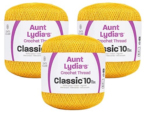 Aunt Lydia's Crochet Cotton Classic Crochet Thread Size 10 (3-Pack) Golden Yellow 154-422