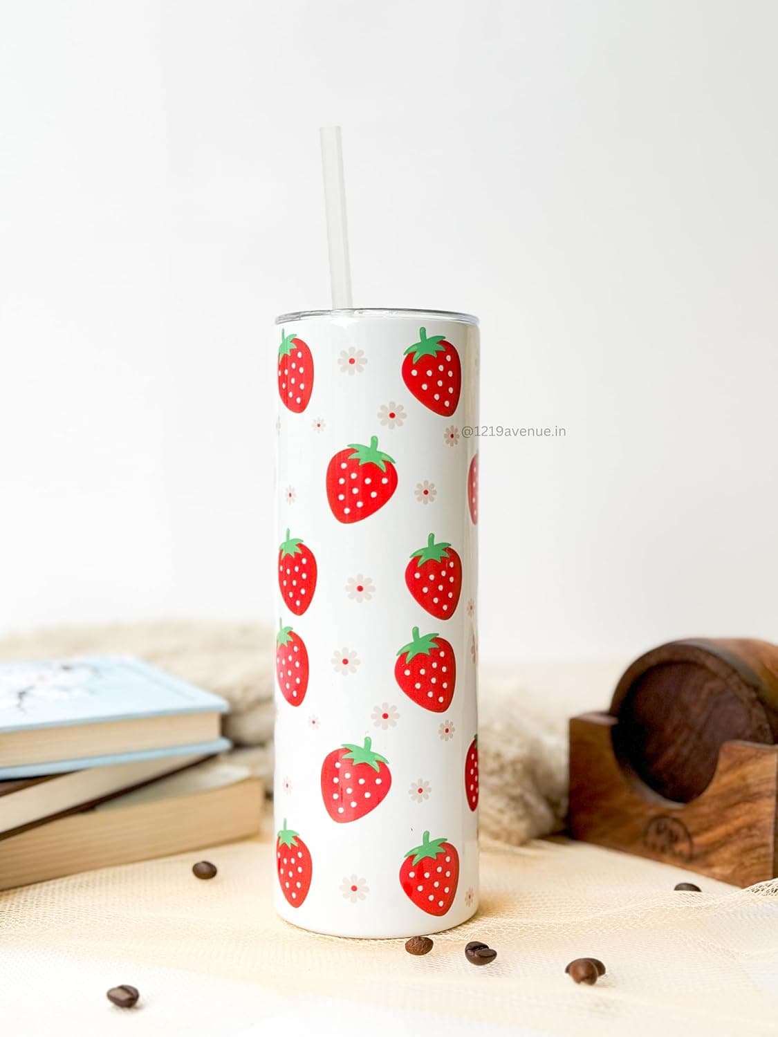 1219 Avenue Colossal Tumbler 750ML with Silicon Straw DoubleWalled Insulation up to 6 Hours Perfect for Gifting Occasions Permanent Prints Berries All Over