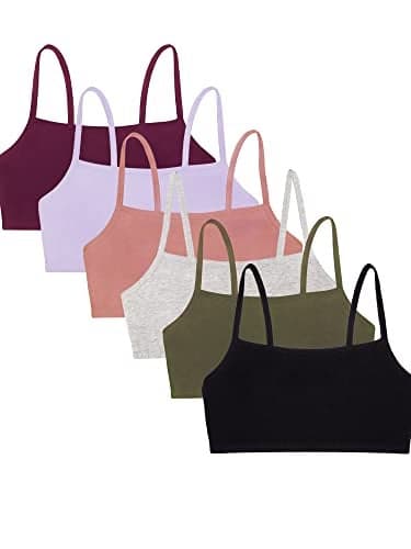 Fruit of the Loom Women's Spaghetti Strap Cotton Pullover Sports Bra Value Pack, Black/Heather Grey/Olive/Purple/Lilac/Dusk