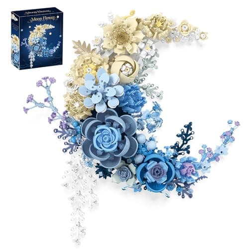 Blue Flowers Moon Building Blocks Set 934 Pcs Dried Flower Botanicals Collection Creative Floral Building for Wall Decor Compatible with Lego Flowers Artistic Gift with Ages 6