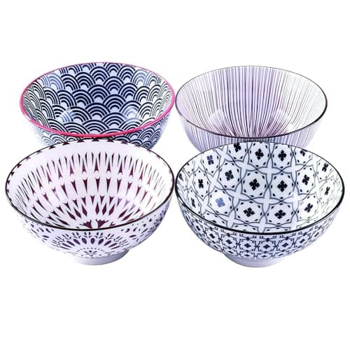 BOSILI Japanese Rice Bowl Set of 4 Ceramic Sushi Bowls Suitable for Dessert Snacks Cereal Soup Sauce