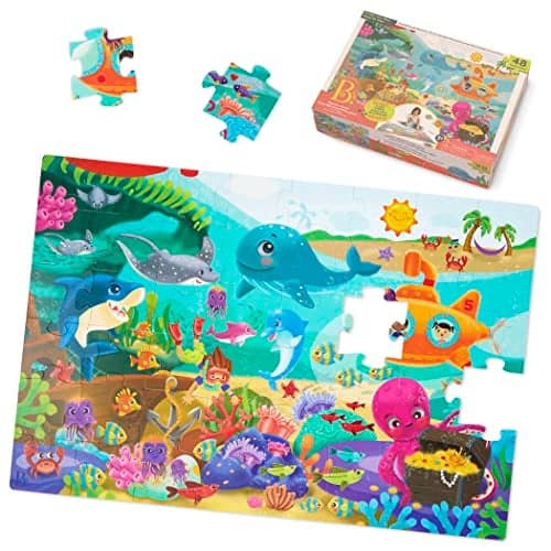 B toys Under The Sea Floor Puzzle Kids Puzzles Jigsaw Puzzles 48 Pieces Kids Puzzle with Ocean Animals Educational 24 x 36Inch Learning Toy for 3 Years Colorful Marine Life AdventureInch