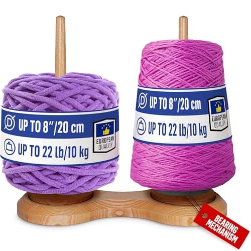 BARVA Double Yarn Holder 44 Lb Total Capacity for Chunky Yarn | Dual Bearing Spinners & Big Rubber Anti Slip Pads for Max Stability | European Wood Crochet Accessories & Pro Tools for Fiber Crafts
