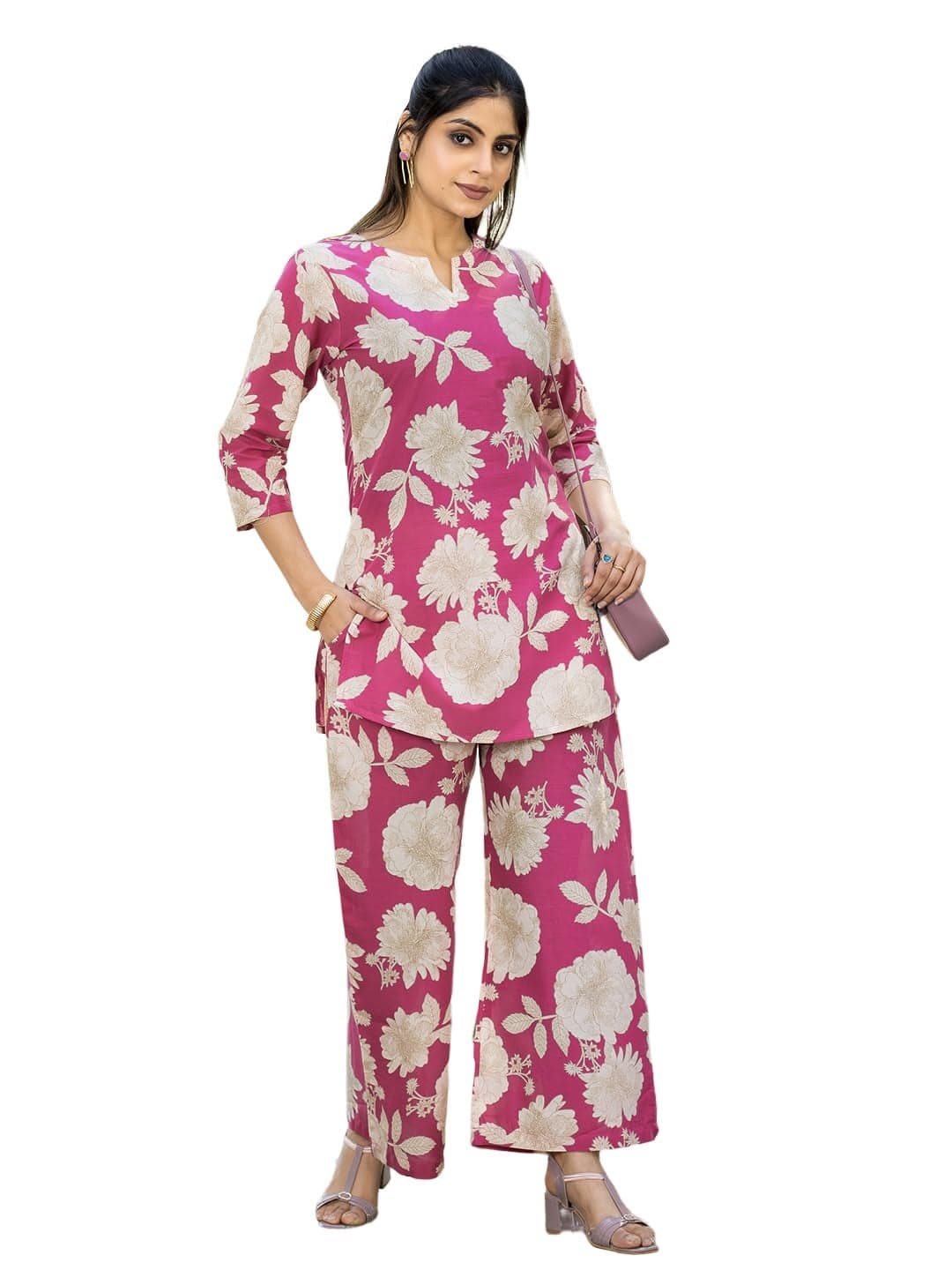Tee Projekt Cotton Ethnic Wear Co Ord Set for Women | Travel Co Ord Set for Women Pink
