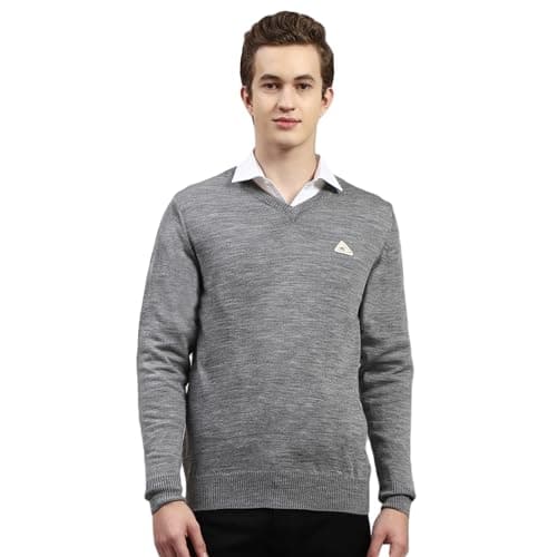 Monte Carlo Mens Solid Grey V Neck Full Sleeve Pullover (1240520VN-1006-46)