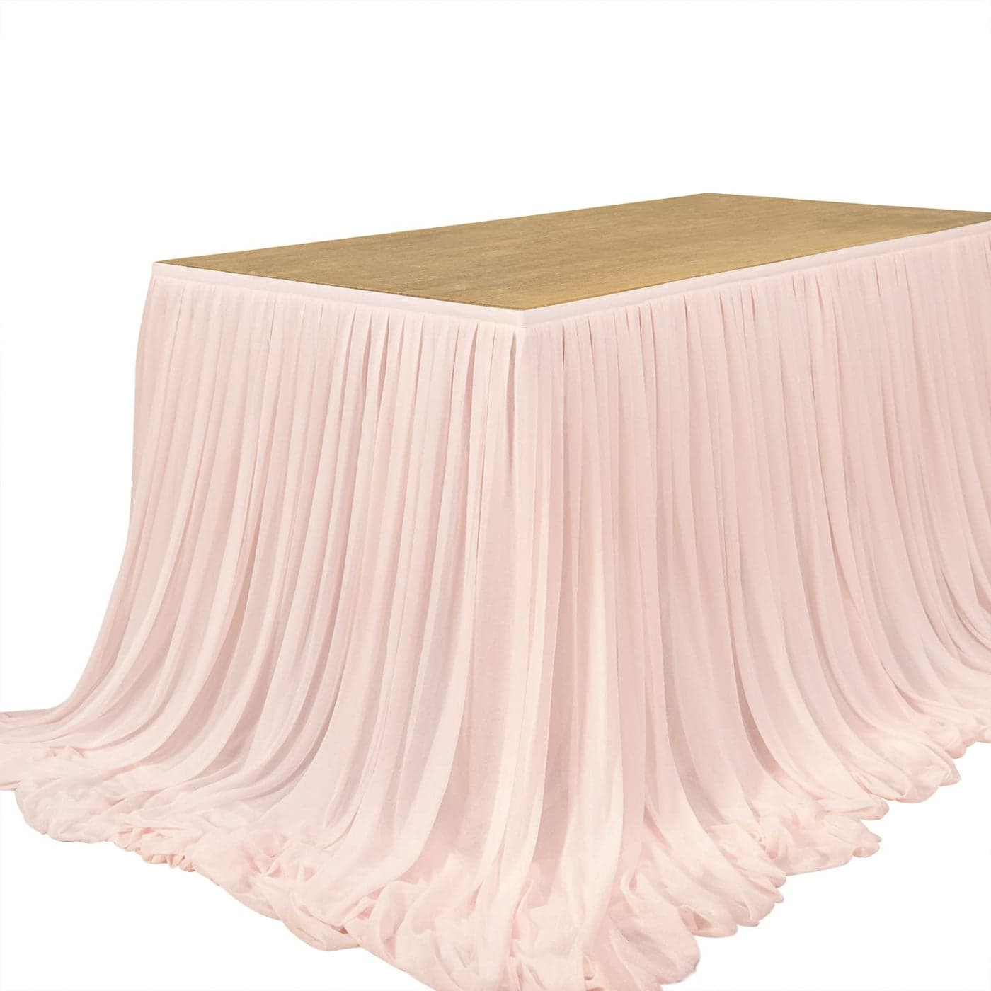 Lings Moment 9FT Blush Chiffon Table Skirt Recycle Use Extra Long Sheer Tablecloth for Backyard Wedding Reception Decorations Birthday Party Cake Dessert Decor