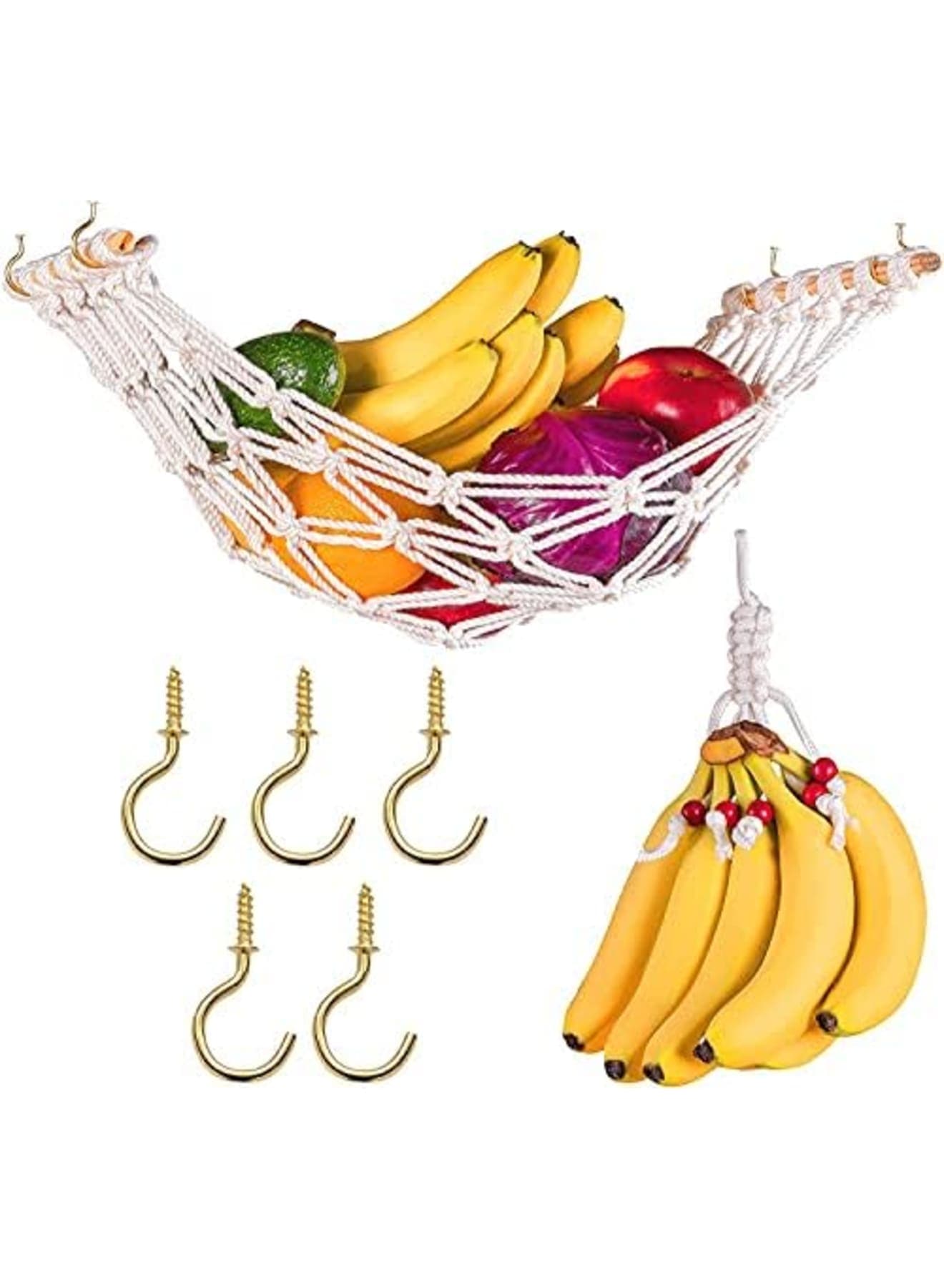 Hanging Fruit Hammock, Fruit Basket, Fruit Storage Space Saving, Fruit Rack Net, With Hooks Suitable For Kitchen Cabinets