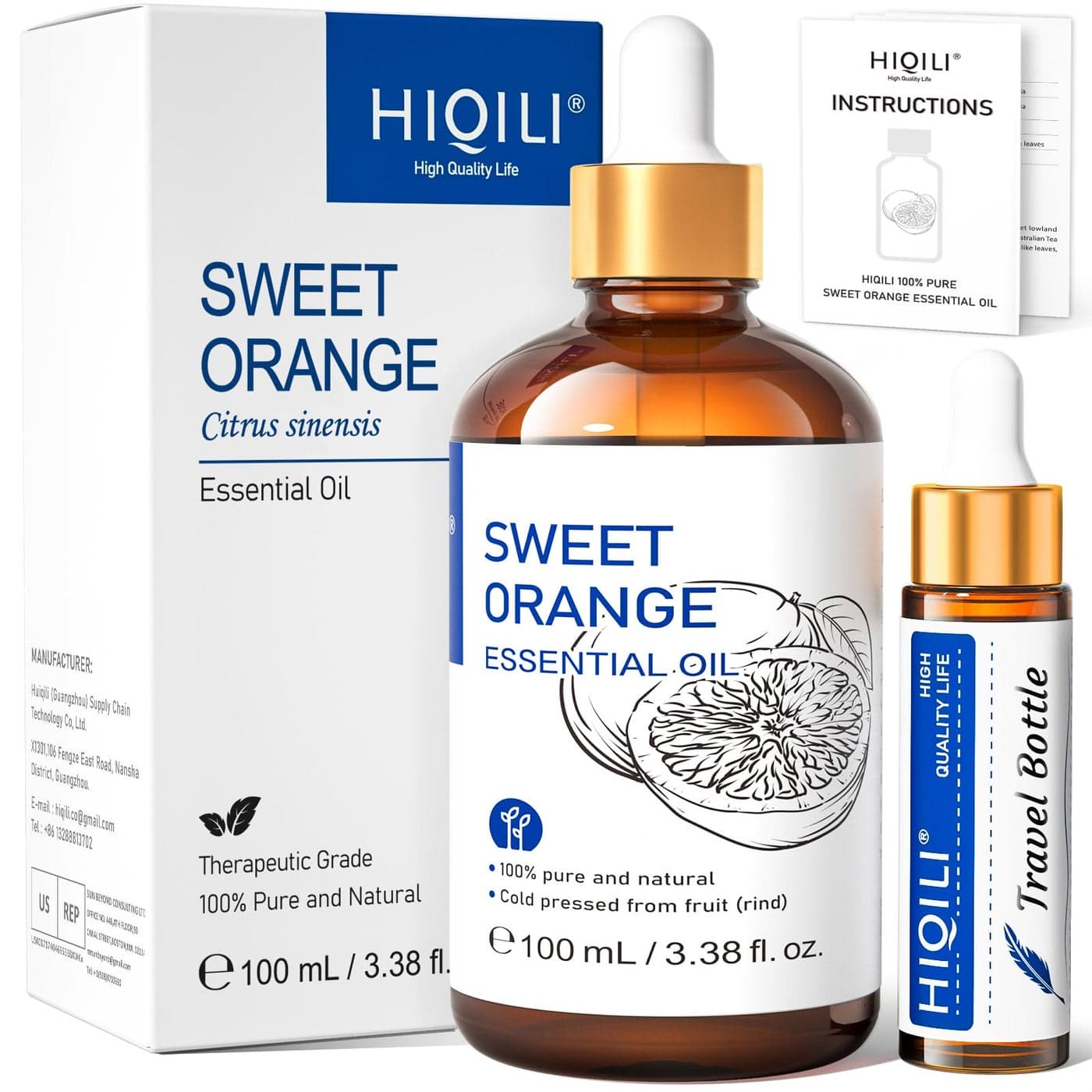 HIQILI 100ML Orange Essential Oil for Air Freshener DIY Soap Skin Care Can be Added to Diffusers Dryer Balls Lotions for Use 338 Fl Oz