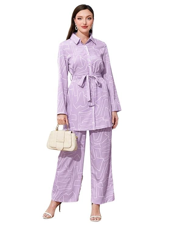 Leriya Fashion Women’s Rayon Co Ord Set For Women Stylish Abstract Printed | Regular Fit Shirt Top & Wide Leg Pants | Stylish Casual, Party & Vacation Wear Two Piece Outfit