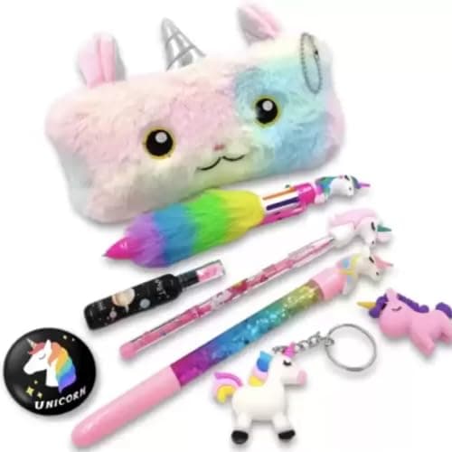 Taufa Villa Unicorn Stationery Combo Set - Pouch and Pencil Box for Girls' Birthday Return Gifts (Pack of 8), Ink Black