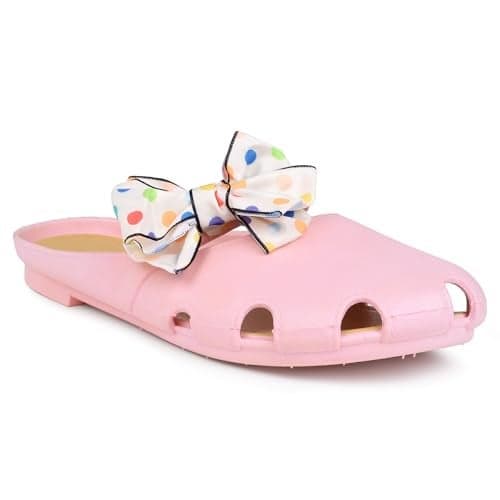 CASSIEY Latest Fashion Slippers For Women slipper Printed Bow design Slip on Flat Sandals- Pink
