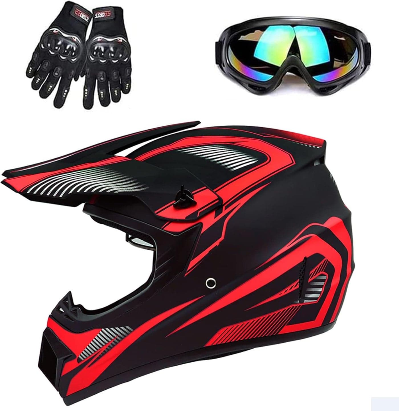 TXXFWJ Adult 4 Wheeler Motocross Helmet with Goggles and Gloves - DOT Certified