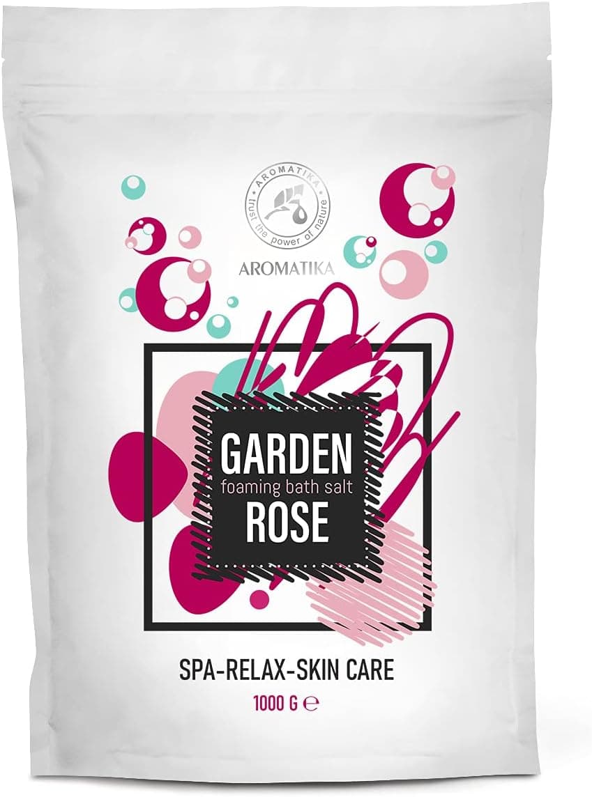 Foaming Bath Sea Salt Rose 35 Oz 1000g Bubble Bath Salts with Almond Rosewood Essential Oil Rosa Damascena Flower Extract for Bath Soak Relaxing Bath Aromatherapy Bath Salts