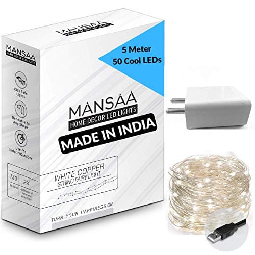 MANSAA USB LED String Light | 5 Meter 50 LEDs | White Color | with USB Adaptor | Home Decor LED Light