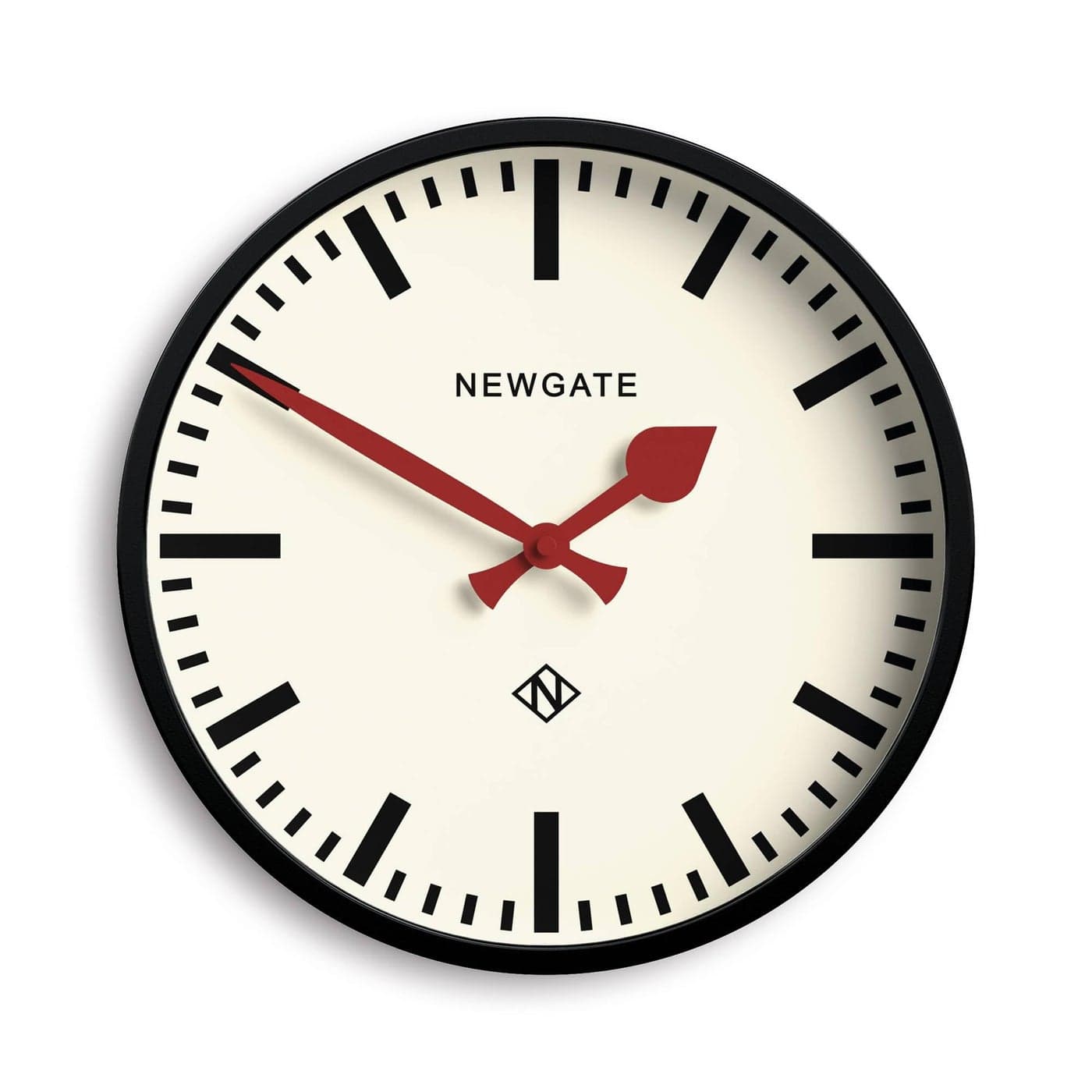 NEWGATE Luggage wall clock Retro modern designed station clock 30cm Deep metal case with black hands Mid century inspired for kitchen living room or office