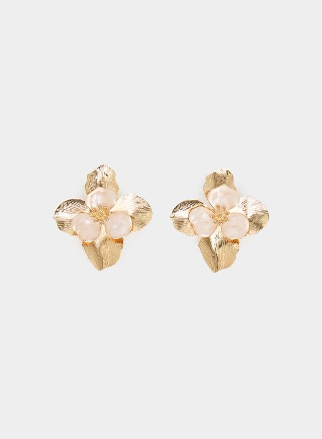 Gold Flower Enamel Earrings