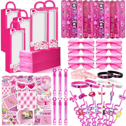 CHSLtmxq 122 Pcs Pink Party Favors Pink Toy Gift Goodie Bag Stuffer Filler Makeup Party DecorationsPrincess Theme Birthday Party Favors Decorations
