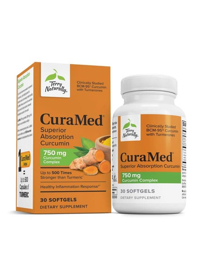 CuraMed 750 mg - Antioxidant Supplement for Brain & Heart Health - Supplement with High-Potency Curcumin Complex - Kidney, Liver & Immune Health Support - 120 Softgels (Pack of 3)