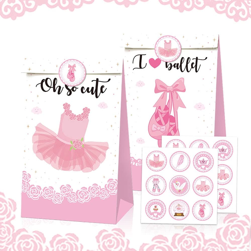 Roaring Good Time 12 PCS Ballerina Birthday Party Supplies Ballerina Party Favor Bags Dancing Queen Print Party for Dancing Girl Pink Parties Supplies Decoration Ballet Party Favor Bags