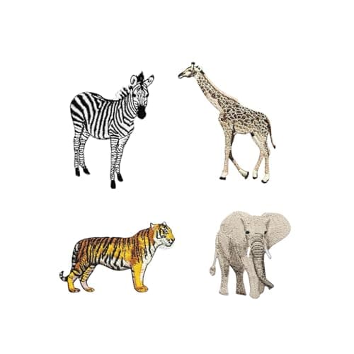 4 Pieces Cute Animal Patch Appliques Sew on Iron on Zebra Tiger Elephant Giraffe Patches for Jacket Hats Backpack Jeans Clothes Shoes DIY Patches
