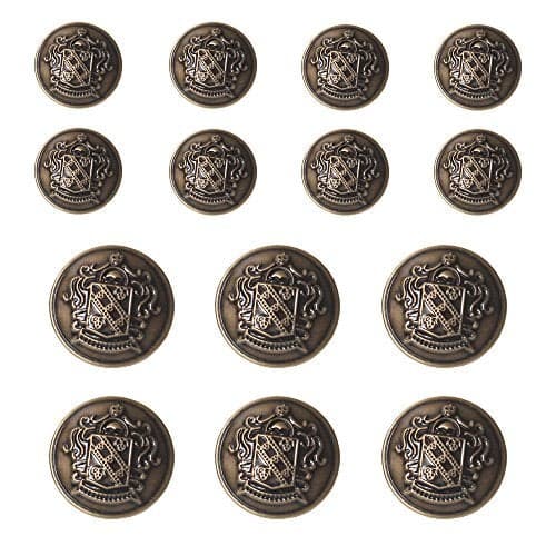 YaHoGa 14 PCS Antique Brass Blazer Buttons Set 20mm (4/5 inch) 15mm (3/5 inch) for Blazers, Suits, Sport Coat, Uniform, Jackets (MB20310)