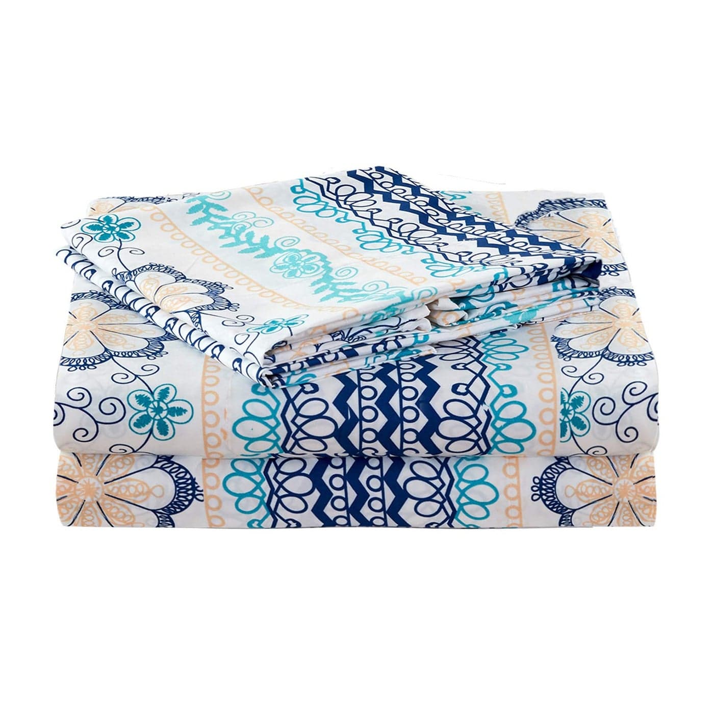 JSD Blue Boho Printed Sheet Set Queen Size 4 Piece Soft Floral Microfiber Sheets Extra Deep Pocket