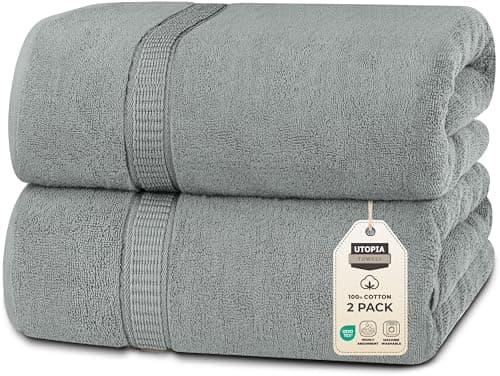 Utopia Towels Luxurious Jumbo Bath Sheet 2 Piece, 600 GSM, 35 by 70 Inches, 100% Ring Spun Cotton, Highly Absorbent and Quick Dry Extra Large Bath Towel, Super Soft Towel, Cool Grey