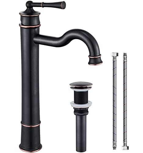 WINKEAR Vessel Sink Faucet ORB Bathroom Tall Faucet Single Hole Deck-Mount Pop up Drain Assembly Without Overflow Water Supply Lines Included