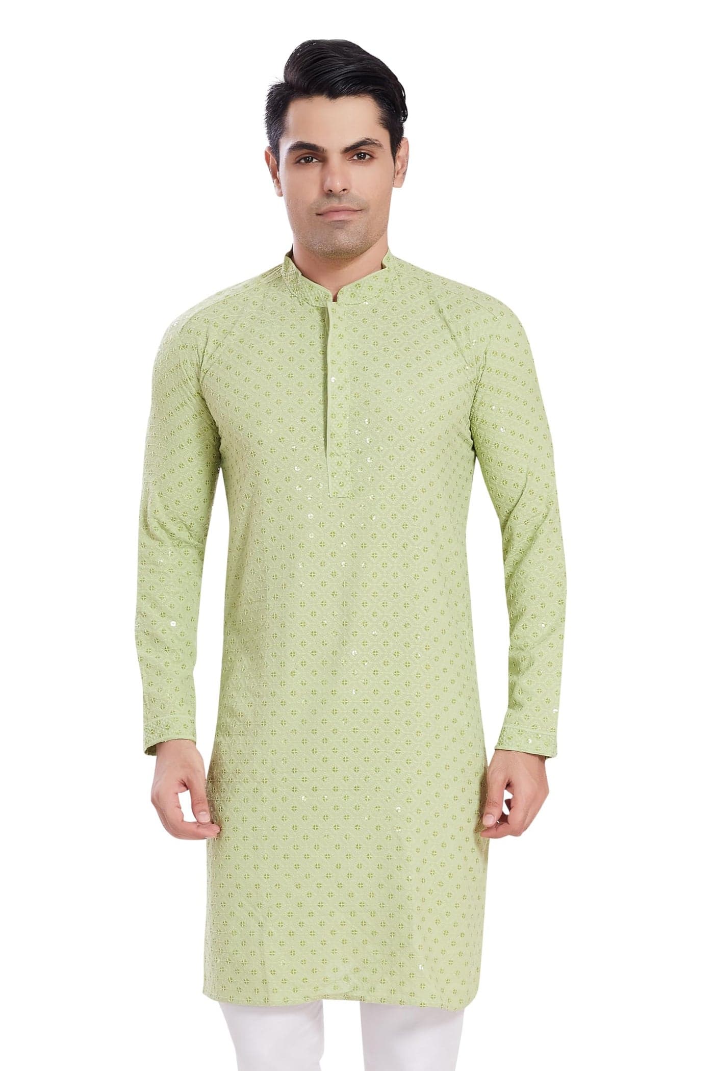 DIVISIVE Men's Sequince Embroidered Cotton Blend Only Slim Fit Kurta (DKRT526_XXL_Pista)