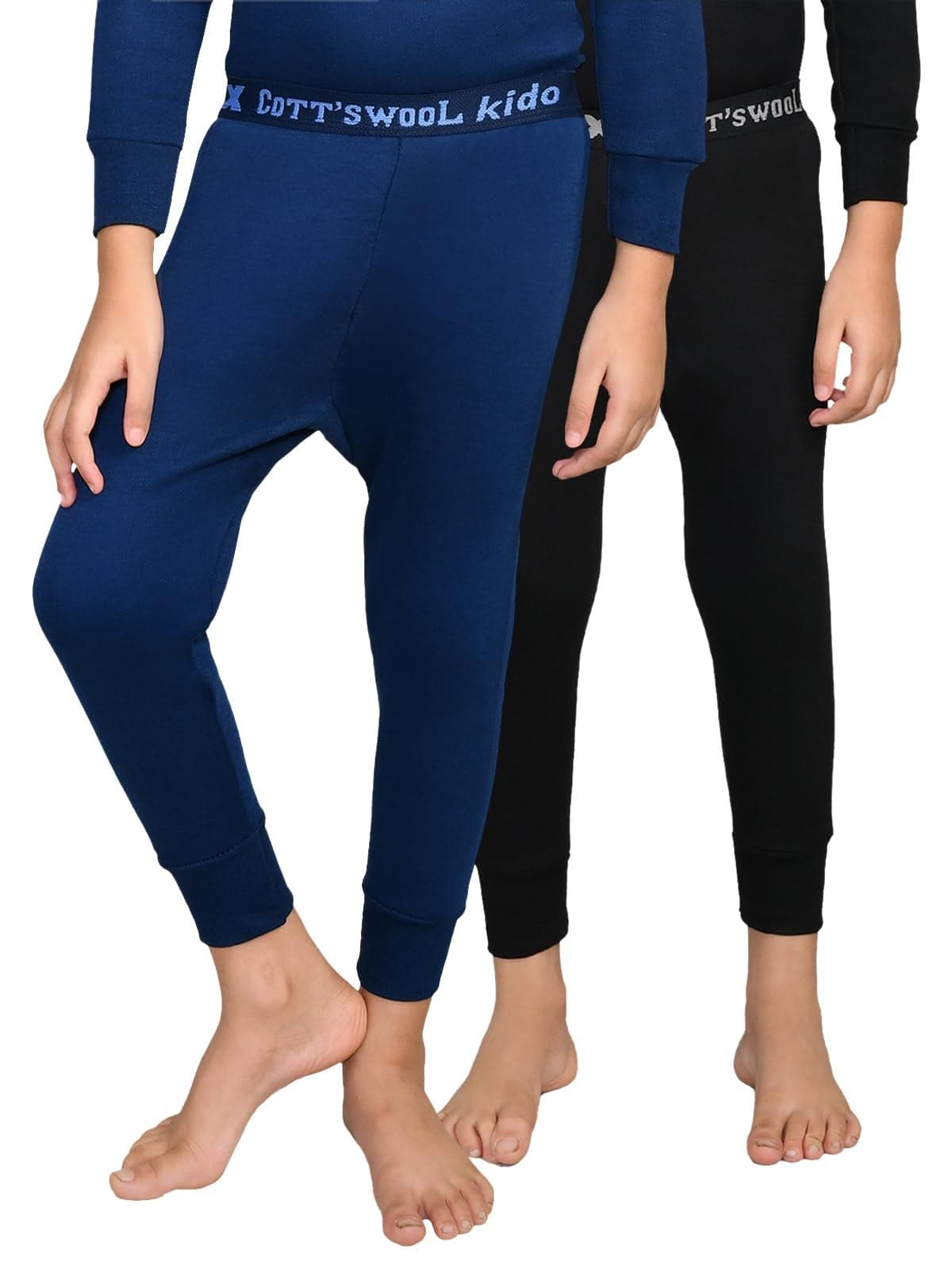 Lux Cottswool Pack of 2 Black & Blue Kids Winter wear Thermal Trouser for Boys & Girls(Size : 50cm)