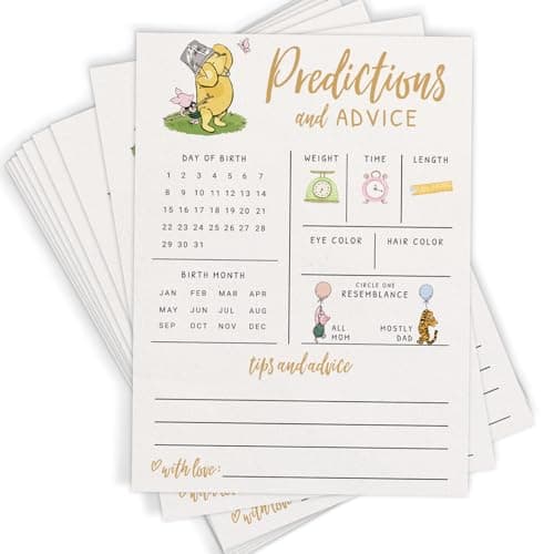 Printed Party Baby Predictions & Advice Cards – Classic Pooh Theme, Winnie Baby Shower Game for Guests, Gender Reveal Activity for Boy or Girl Activity, 30 Pack