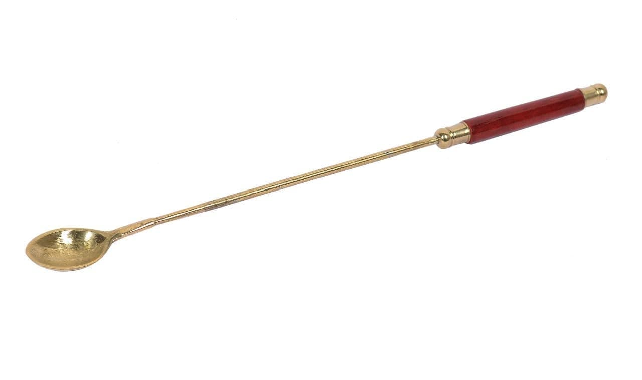Skywalk Handcrafted Brass Hawan Spoon | Puja Samagri | 30.48cm Gold Hawan Kund Samgri with Wooden Handle for Religious Ceremonies & Home Decor
