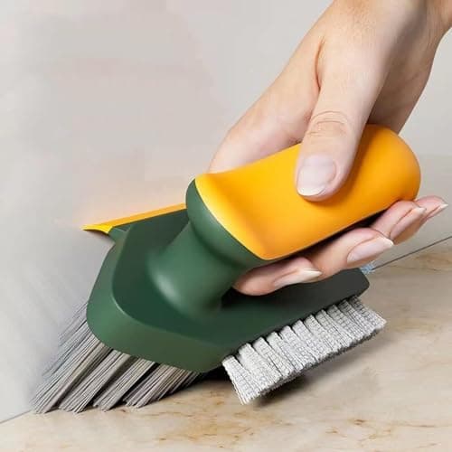SHUTTLE ART 4 in 1 Tile Grout Cleaner Brush with Squeegee, V-Shape Gap Scrub Brush Crevice Cleaning Brush Tools,Multifunctional Scrubbing Floor Brush for Cleaning Corner
