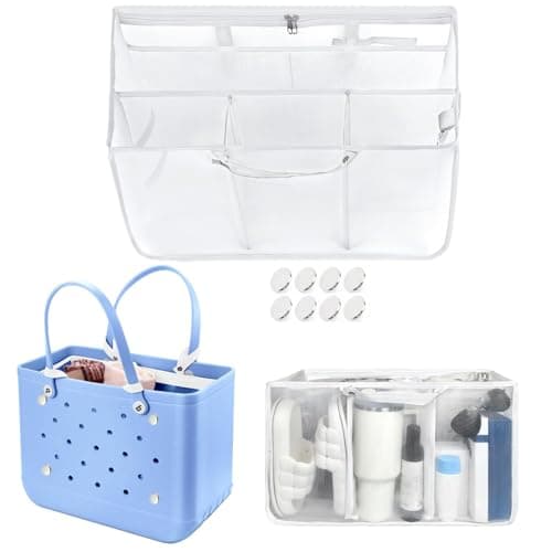 XYFuuee Beach Bag Organizer Inserts for Original Large Bogg Bag Accessories with 8 Removable Metal Fasteners, Lightweight Mesh Insert Divider Pouch, Organizing Rubber Tote, Save Space, White XL