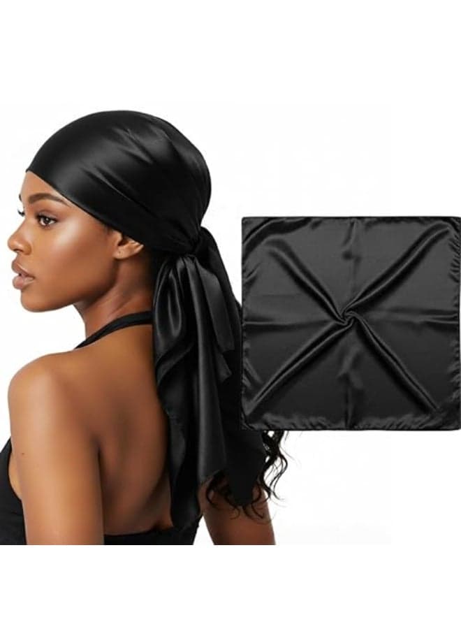 Mulberry Park Silks 100 Mulberry Silk Head Scarf Large 36 19 Momme Womens Hair Wrap for Sleeping Reduce Frizz Damage Natural Soft Silk Wear Day Night OEKOTEX Certified Black