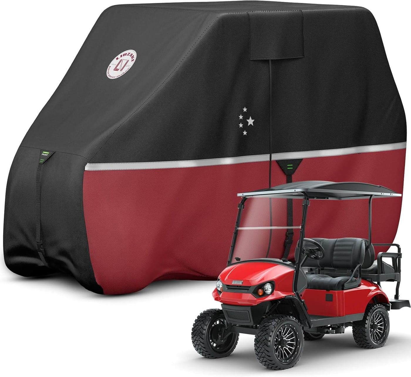 LI LIBZAKI 4 Passenger Golf Cart Cover - Waterproof, Windproof, Sunproof, All-Weather Full Cover in Red