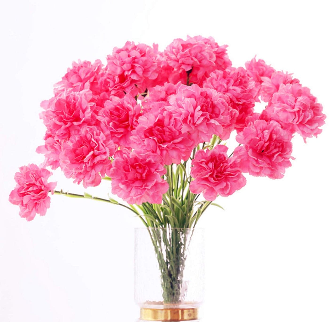 20 inch Bouquets 10 Stem Rainbow CarnationsOutdoor UV Resistant No Fade Artificial FlowerCarnation Silk Petals Fake Flowers Forever Plants for Photo Props Home Party and Wedding Decor Pink