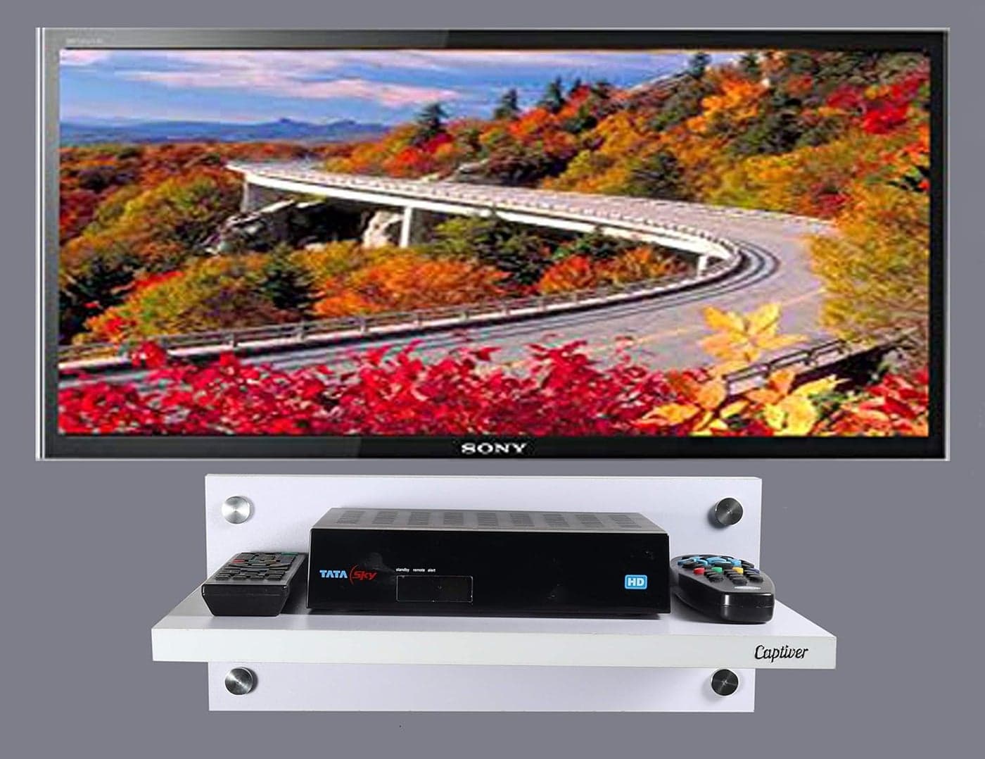 Captiver Engineered Wood Wall Mounted Set Top Box Tv Stand Self Holder Setup Box WiFi Router Shelf White Display Hall Saving Shower Decorative Items Organiser