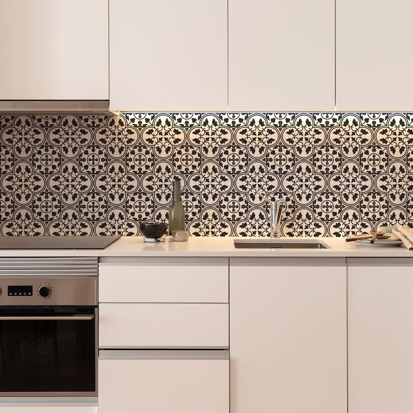 Alwayspon Tile Sticker Black and White Pattern Self Adhesive Stick on Floor Tiles Transfer for Bathroom Kitchen Splashback Peel and Stick Vinyl Flooring Tiles Sticker 12PcsX15cm6inch