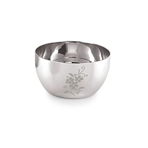 Neelam Stainless Steel 6.5, 18 Gauge Lazer Etching JK 300 ml Vati, Dinner Bowl Katori Serving Vati, Durable Quality, Elegant, Perfect for Serving Snacks, Desserts, and Condiments