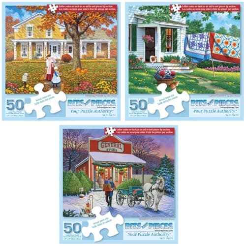 Bits and Pieces 50 Piece Puzzles for Adults John Sloane 3Pack 50 Extra Large Pieces 15 x 19 Jigsaw Puzzles Rustic Country Americana No 2 Pieces Alike