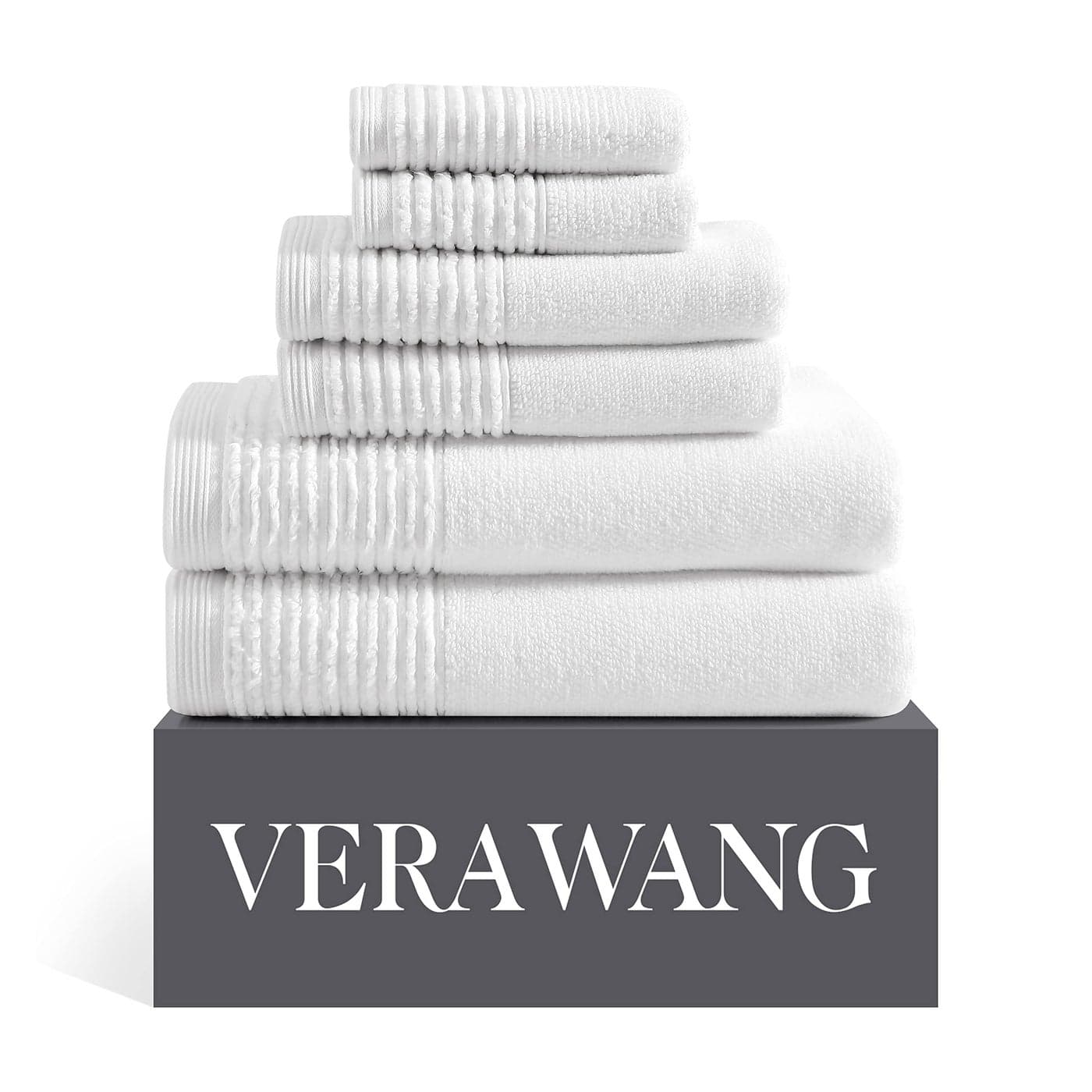 Vera Wang Bath Towels Highly Absorbent Super Soft Bathroom Essentials OekoTex Certified Sculpted Pleat White 6Piece