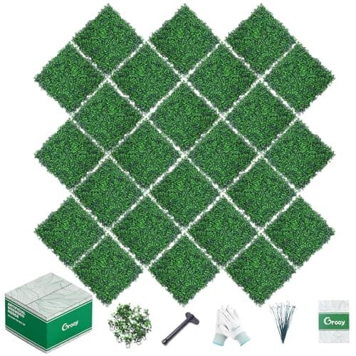 Grooy 24PCS Boxwood Panels, 10"x10" Grass Wall, Grass Backdrop Privacy Screen, Sun Protected Fake Green Wall Decor Outdoor Indoor Garden Backyard Party Décor