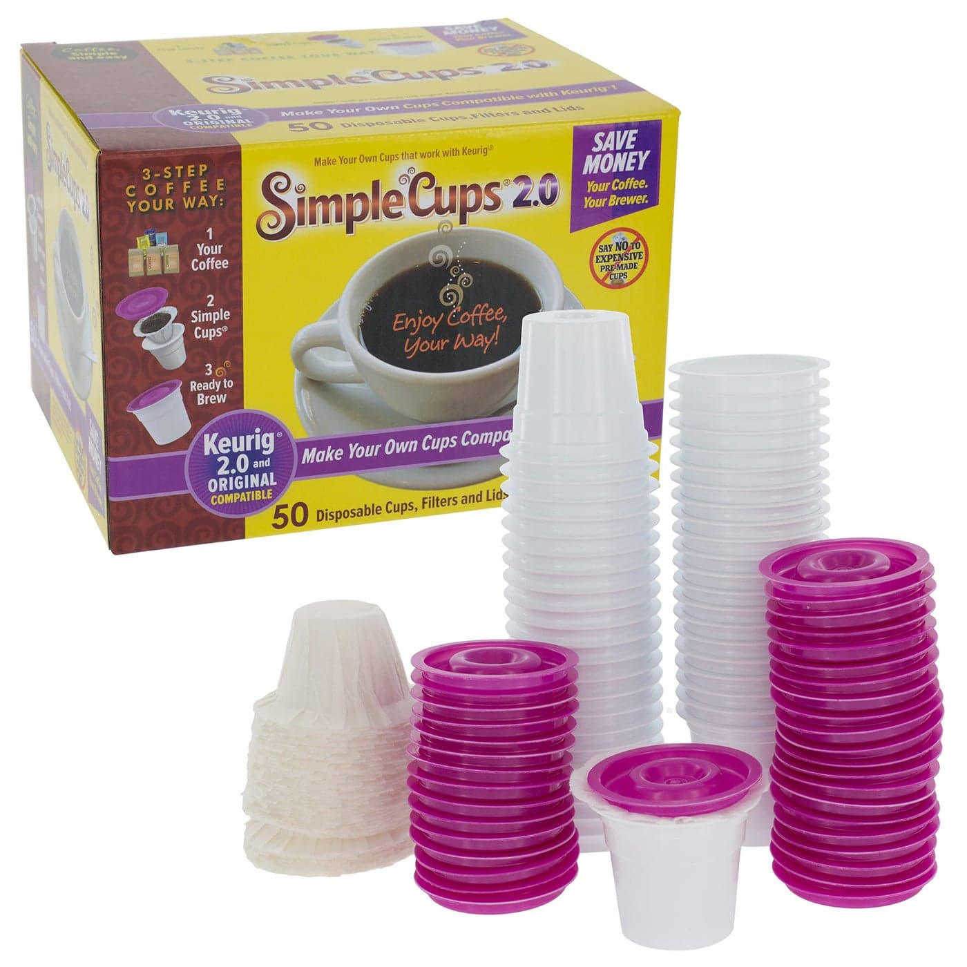 Simple Cups Disposable 50 Cups Lids and Filters Compatible with Keurig Brewers Reusable KCUPs Coffee Pods Use Your Own Coffee Works w All Brands Perfect for the home traveling Gift