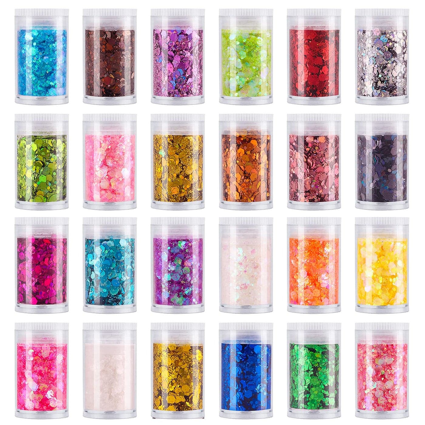 Estanoite 24 Color Sequins Fine Glitter Mix Holographic Glitter Flakes for Face Body Eye Hair Nail Art