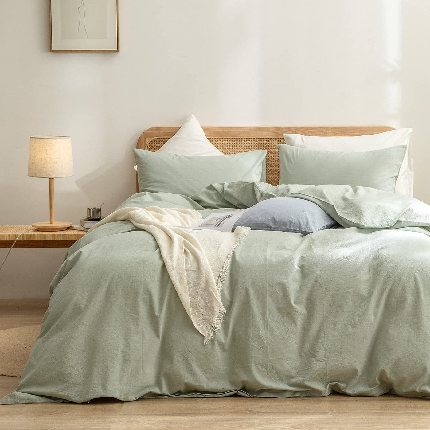 BESTOUCH Duvet Cover Set 100 Washed Cotton Linen Feel Super Soft Comfortable Chic Lightweight 2 PCs Home Bedding Set Solid Sage Green TwinTwin XL