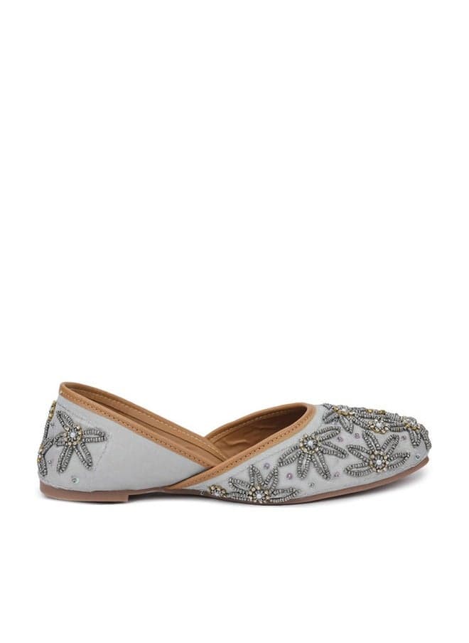 Grey Embellished Mojaris Flats for Women — 39